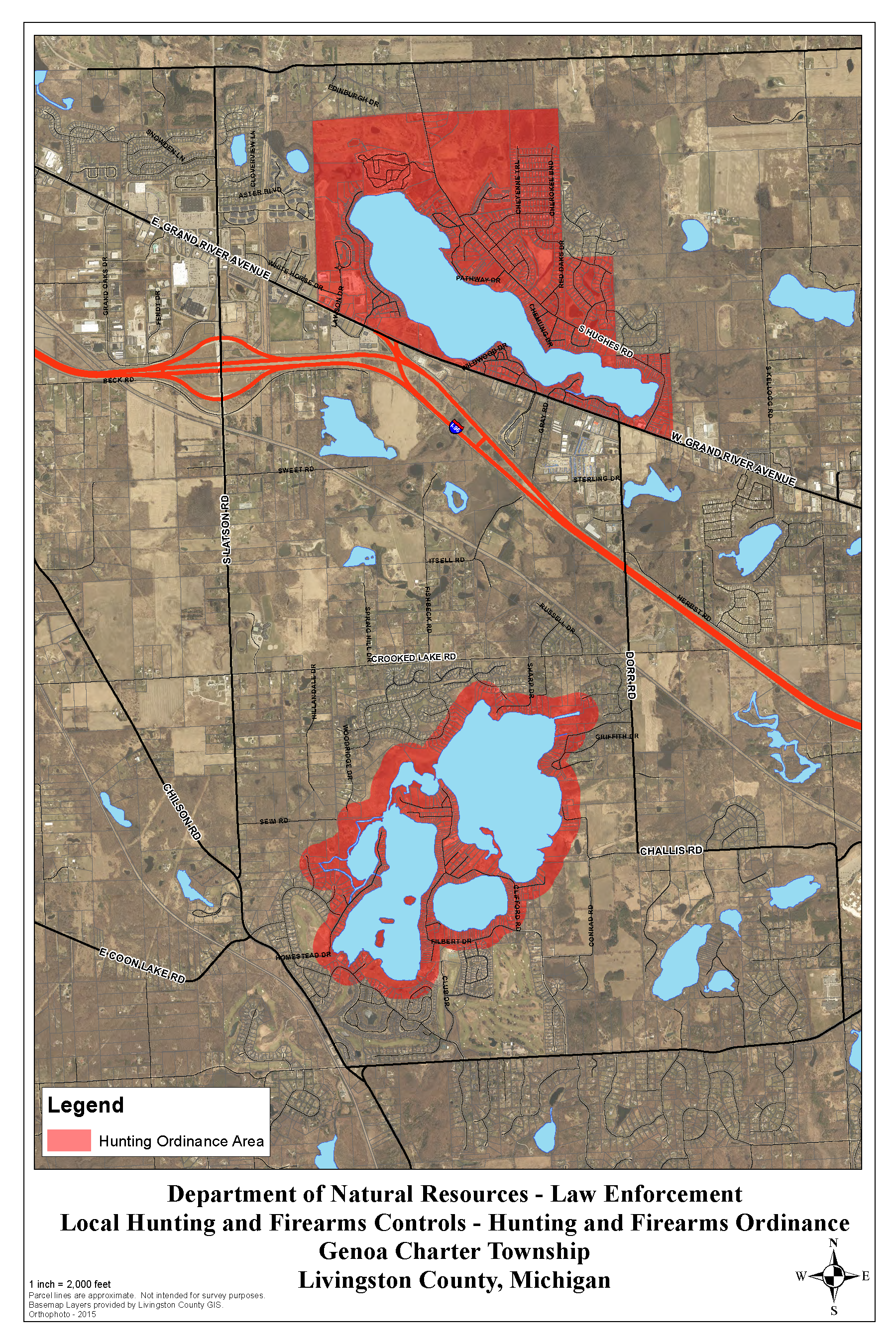 Map of prohibited hunting areas in Genoa Township