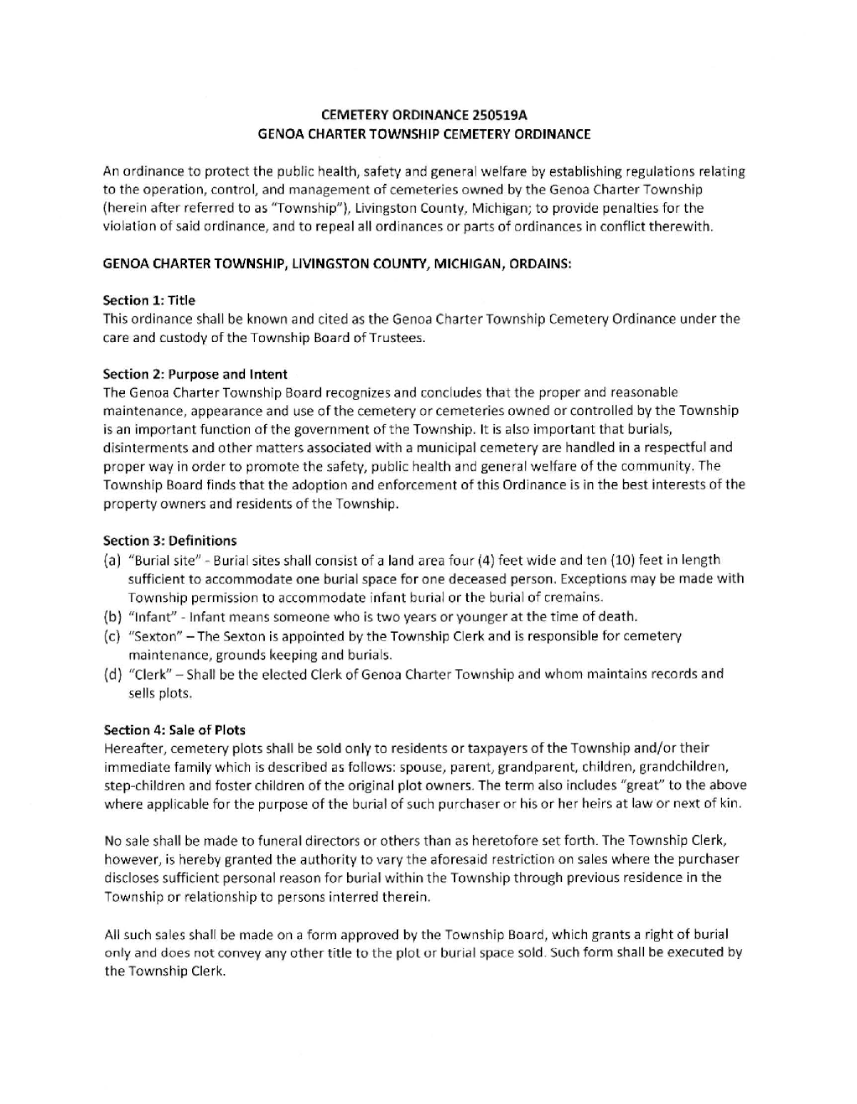 Cemetery Ordinance